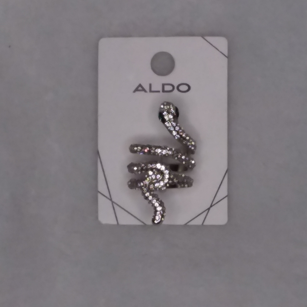 Snake Ring Silver Tone Clear Rhinestones Size 7 Aldo